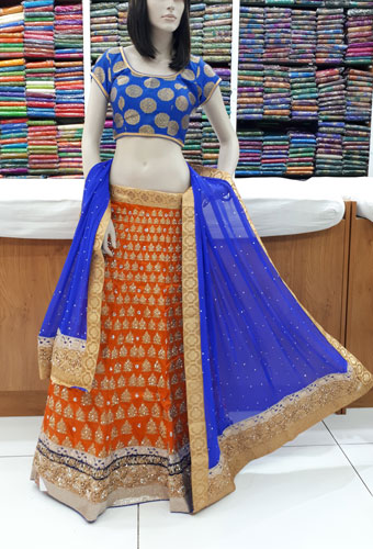 Dusty Sky Color Velvet Embroidery Designer Sangeet Wear Lehenga Choli  -5511162562 | Heenastyle