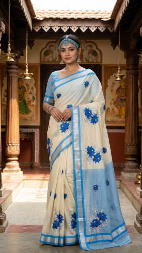 Rich Cotton with floral embroidery saree