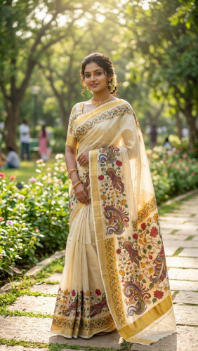 Gold tissue with Peacock Print Saree